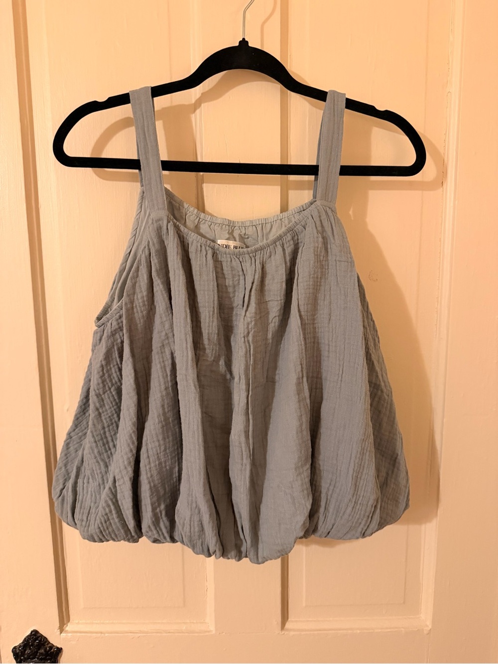 Dusty Blue Cotton Gauze Bubble Tank Top - Women